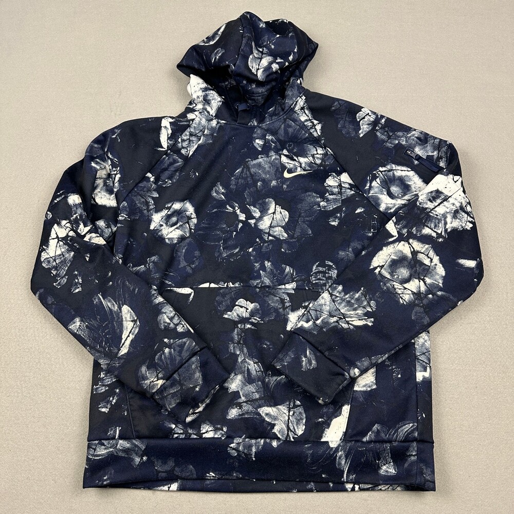 Nike Hoodie Men Medium Blue Floral Therma-FIT Pullover Sweatshirt Training M